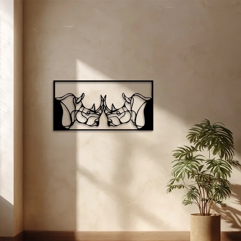 Rhino Pair Iron Wall Art - Modern Metal Wall Decor