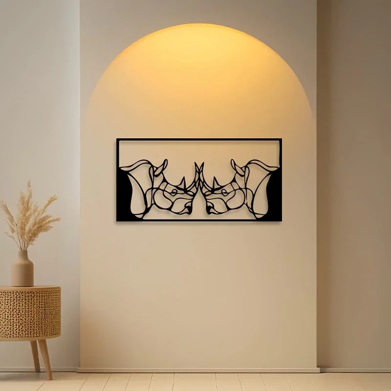 Rhino Pair Iron Wall Art - Modern Metal Wall Decor