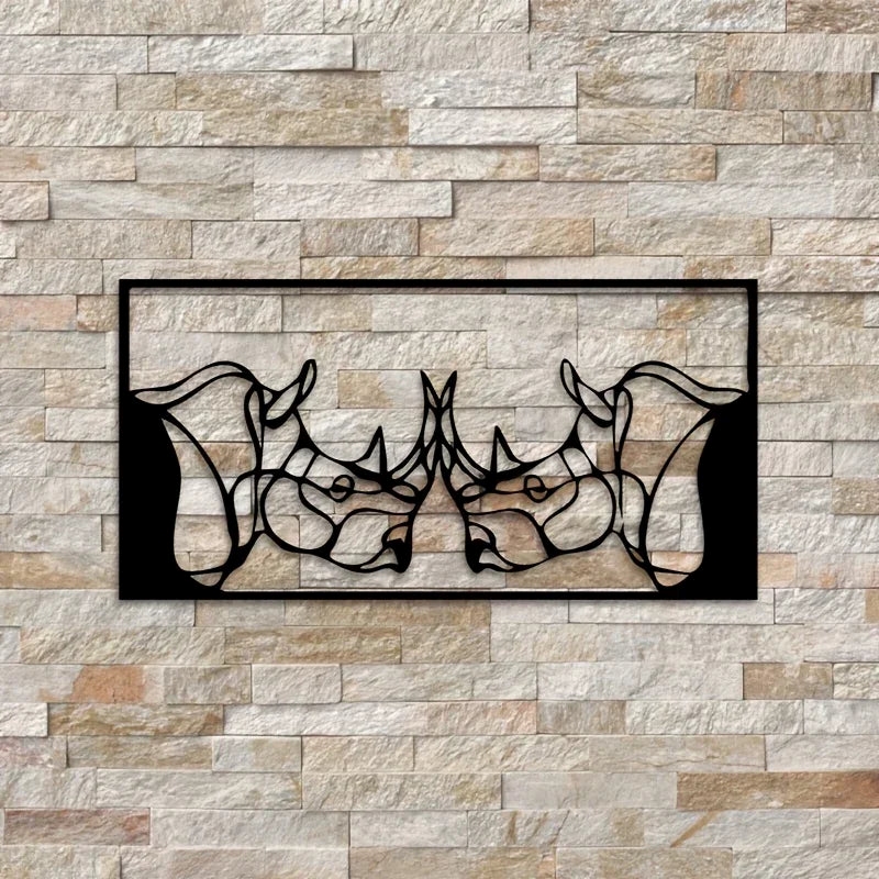 Rhino Pair Iron Wall Art - Modern Metal Wall Decor