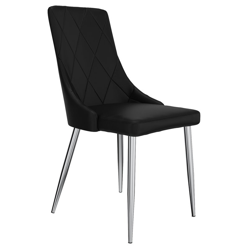 Contemporary Faux Leather and Metal Dining Chair Set of 2 Black and Chrome