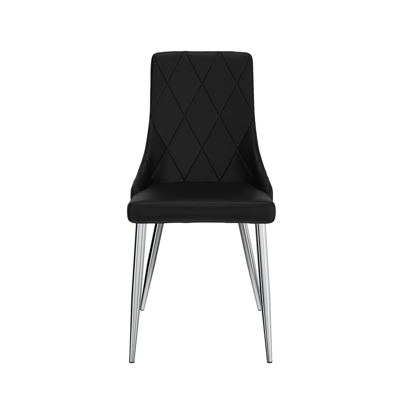 Contemporary Faux Leather and Metal Dining Chair Set of 2 Black and Chrome