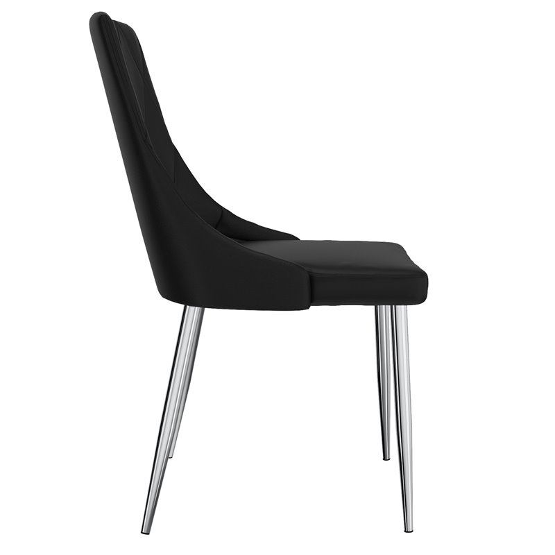 Contemporary Faux Leather and Metal Dining Chair Set of 2 Black and Chrome