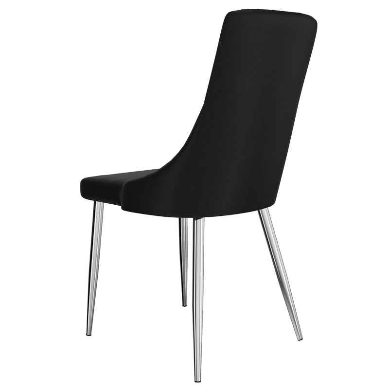 Contemporary Faux Leather and Metal Dining Chair Set of 2 Black and Chrome