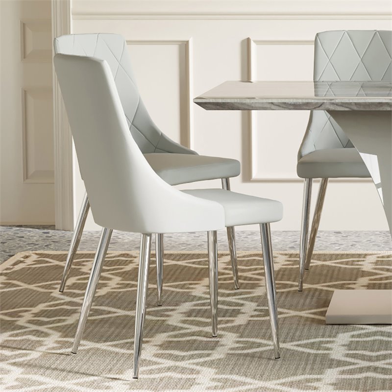 Contemporary Faux Leather and Metal Dining Chair Set of 2 Grey and Chrome