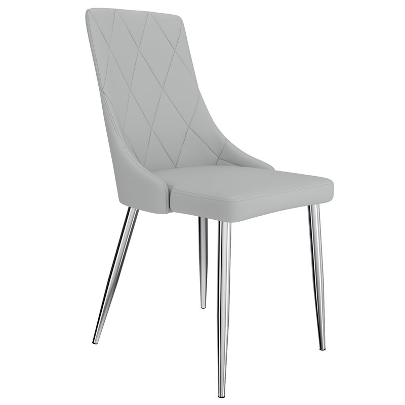 Contemporary Faux Leather and Metal Dining Chair Set of 2 Grey and Chrome