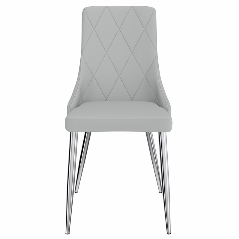 Contemporary Faux Leather and Metal Dining Chair Set of 2 Grey and Chrome