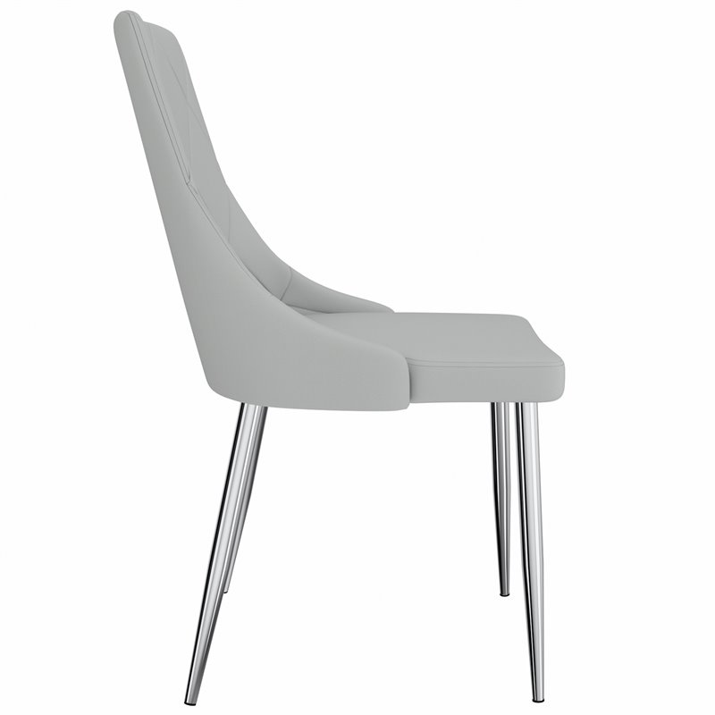 Contemporary Faux Leather and Metal Dining Chair Set of 2 Grey and Chrome