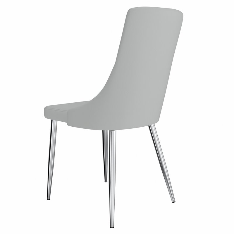 Contemporary Faux Leather and Metal Dining Chair Set of 2 Grey and Chrome