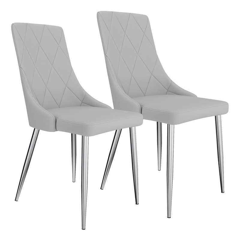 Contemporary Faux Leather and Metal Dining Chair Set of 2 Grey and Chrome