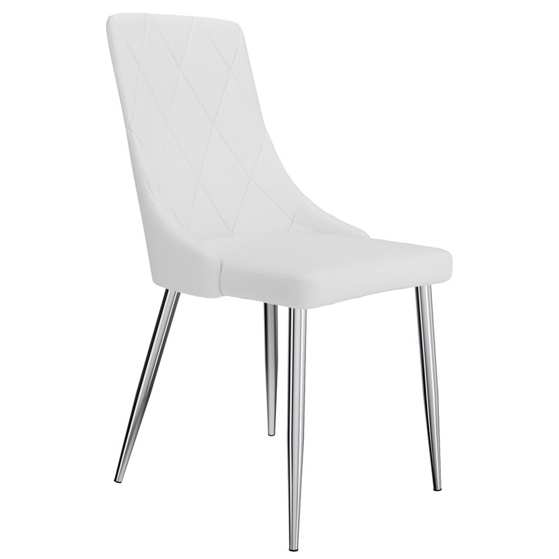 Contemporary Faux Leather and Metal Dining Chair Set of 2 White and Chrome