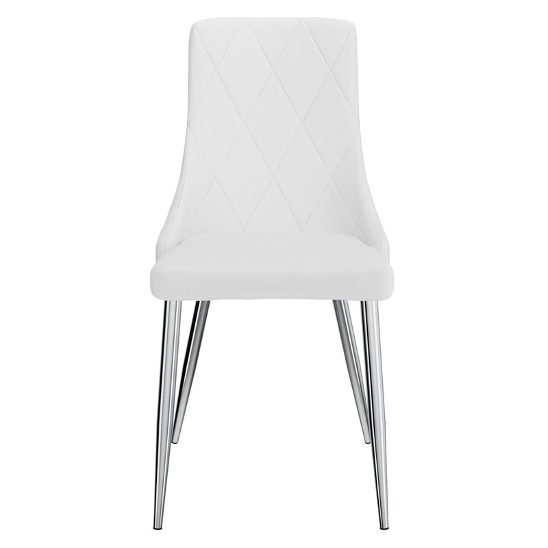 Contemporary Faux Leather and Metal Dining Chair Set of 2 White and Chrome