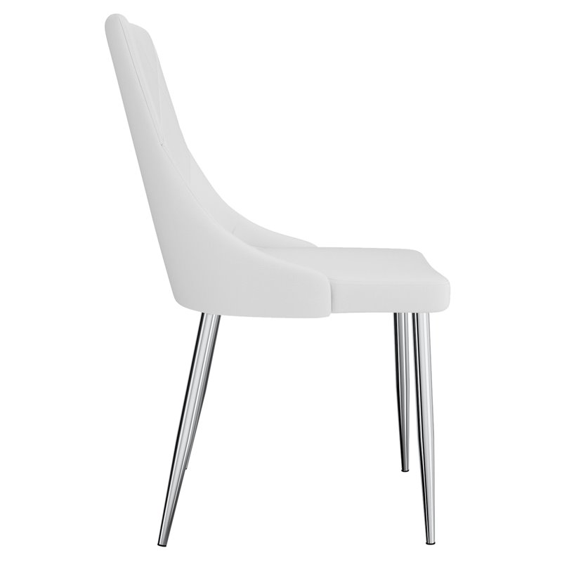 Contemporary Faux Leather and Metal Dining Chair Set of 2 White and Chrome