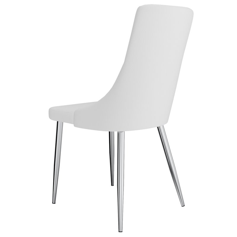 Contemporary Faux Leather and Metal Dining Chair Set of 2 White and Chrome
