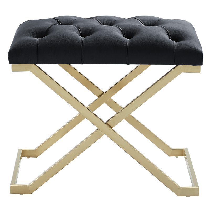 Contemporary Velvet and Stainless Steel Bench Black and Gold