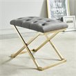 Contemporary Velvet and Stainless Steel Bench Grey and Gold