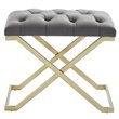 Contemporary Velvet and Stainless Steel Bench Grey and Gold
