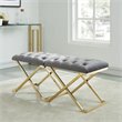 Contemporary Velvet and Stainless Steel Bench Grey and Gold