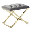 Contemporary Velvet and Stainless Steel Bench Grey and Gold