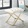 Contemporary Velvet and Stainless Steel Bench Ivory and Gold
