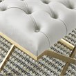 Contemporary Velvet and Stainless Steel Bench Ivory and Gold