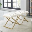Contemporary Velvet and Stainless Steel Bench Ivory and Gold