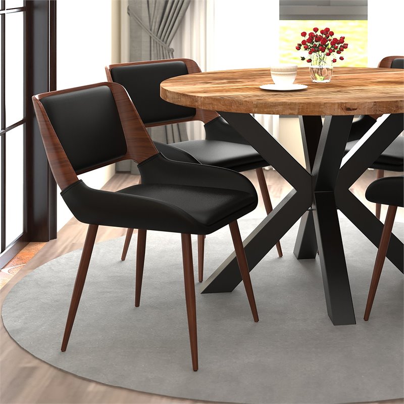 MidCentury Modern Faux Leather Metal and Wood Dining Chair Black and Walnut