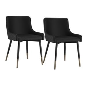 Modern Faux Leather and Metal Dining Chair Set of 2 Black