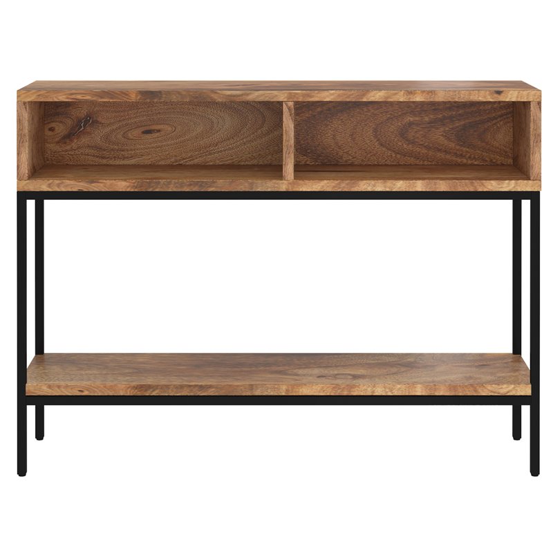 Industrial Chic Solid Wood and Wrought Iron Console Table Natural Burnt andBlack