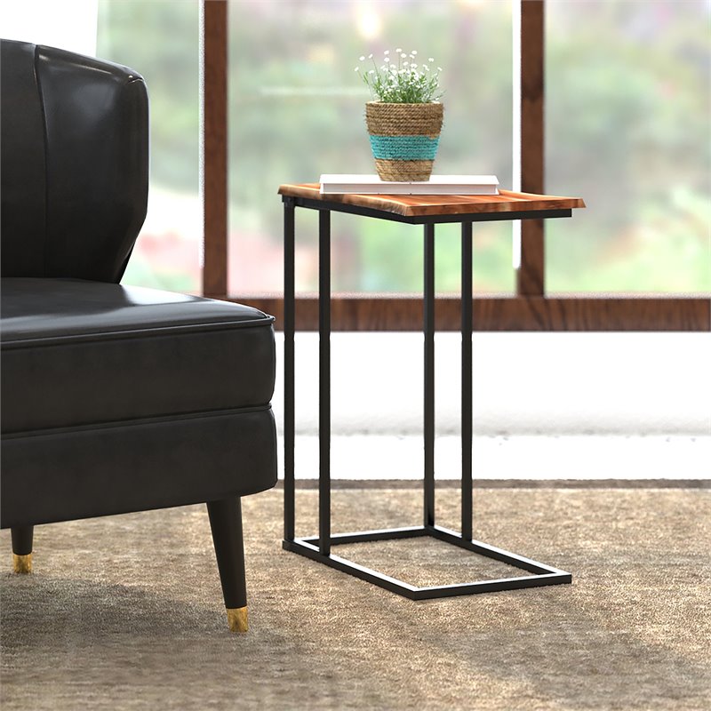 Rustic Industrial Solid Wood and Iron Accent Table Natural and Black