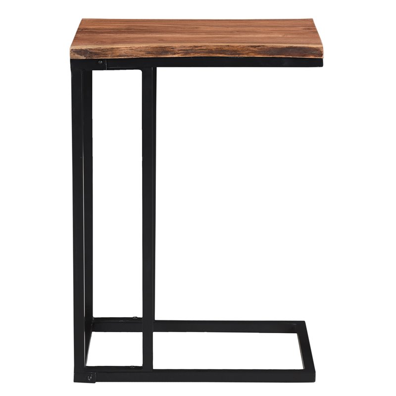 Rustic Industrial Solid Wood and Iron Accent Table Natural and Black
