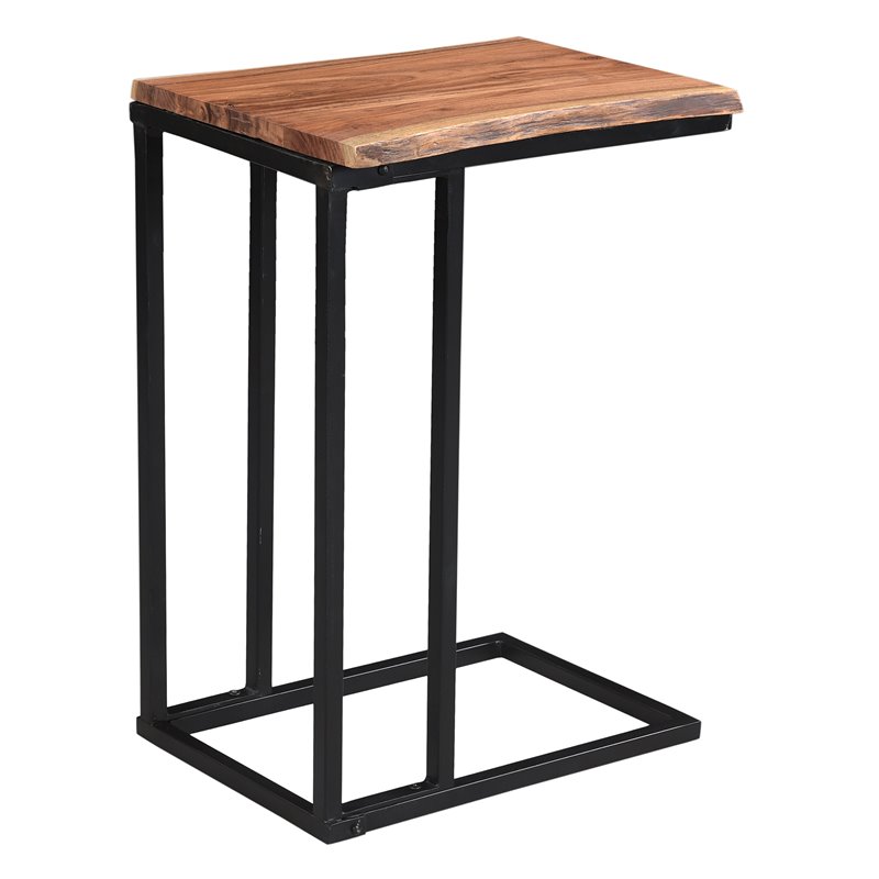 Rustic Industrial Solid Wood and Iron Accent Table Natural and Black