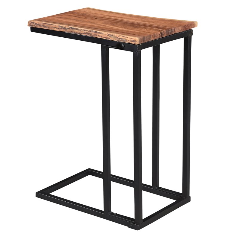 Rustic Industrial Solid Wood and Iron Accent Table Natural and Black