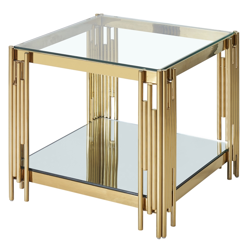 Contemporary Metal and Glass Large Accent Table Gold