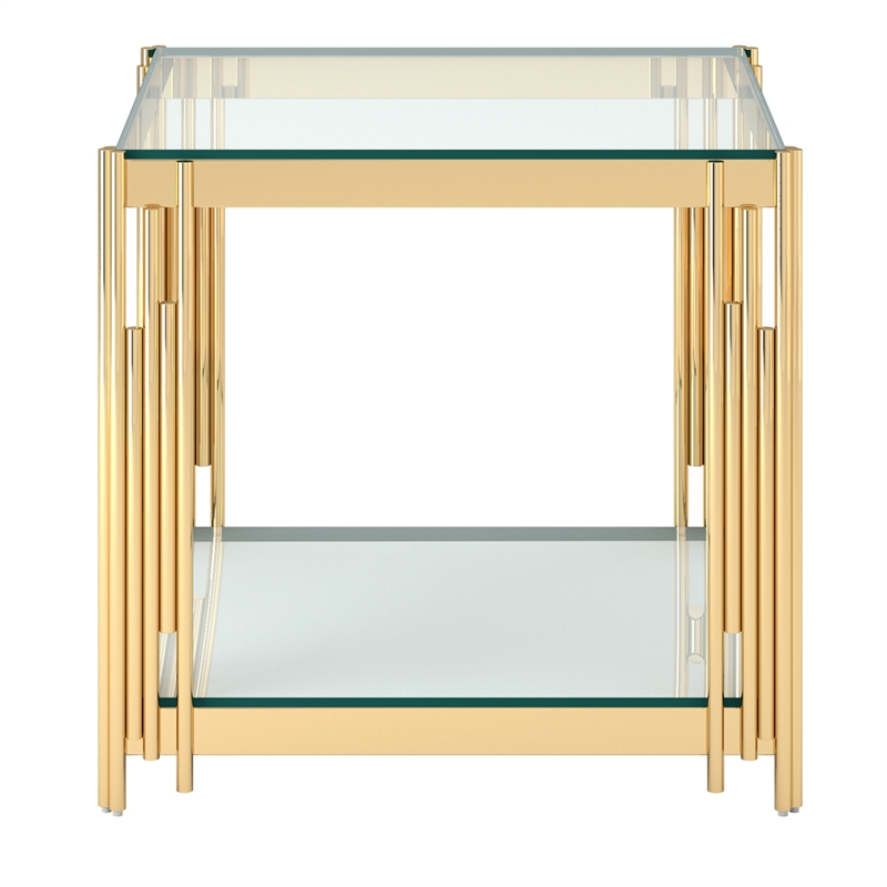 Contemporary Metal and Glass Large Accent Table Gold