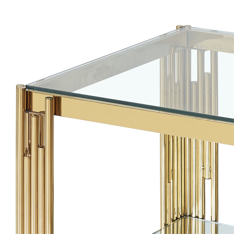 Contemporary Metal and Glass Large Accent Table Gold