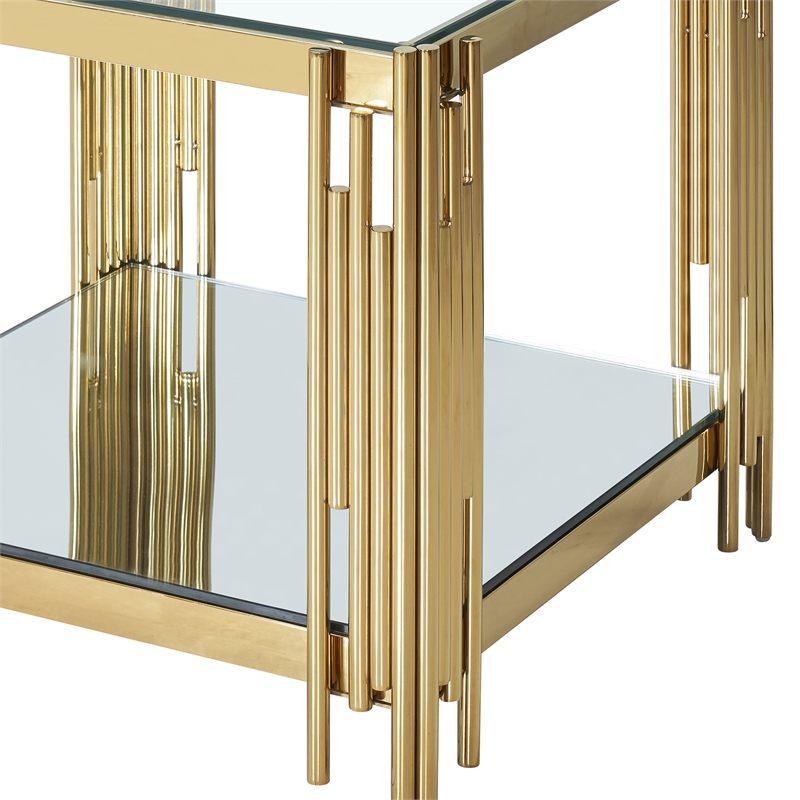 Contemporary Metal and Glass Large Accent Table Gold