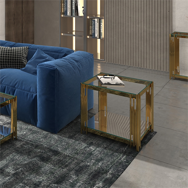 Contemporary Metal and Glass Large Accent Table Gold