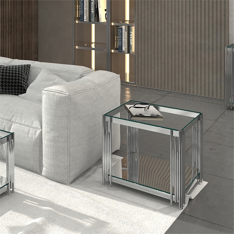 Contemporary Metal and Glass Large Accent Table Silver