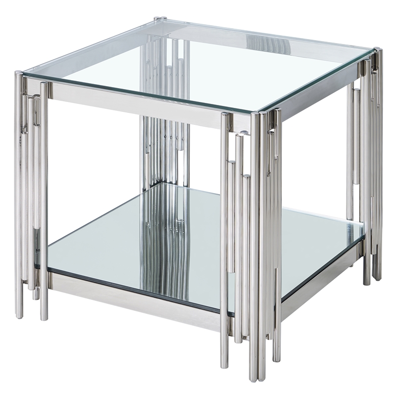 Contemporary Metal and Glass Large Accent Table Silver