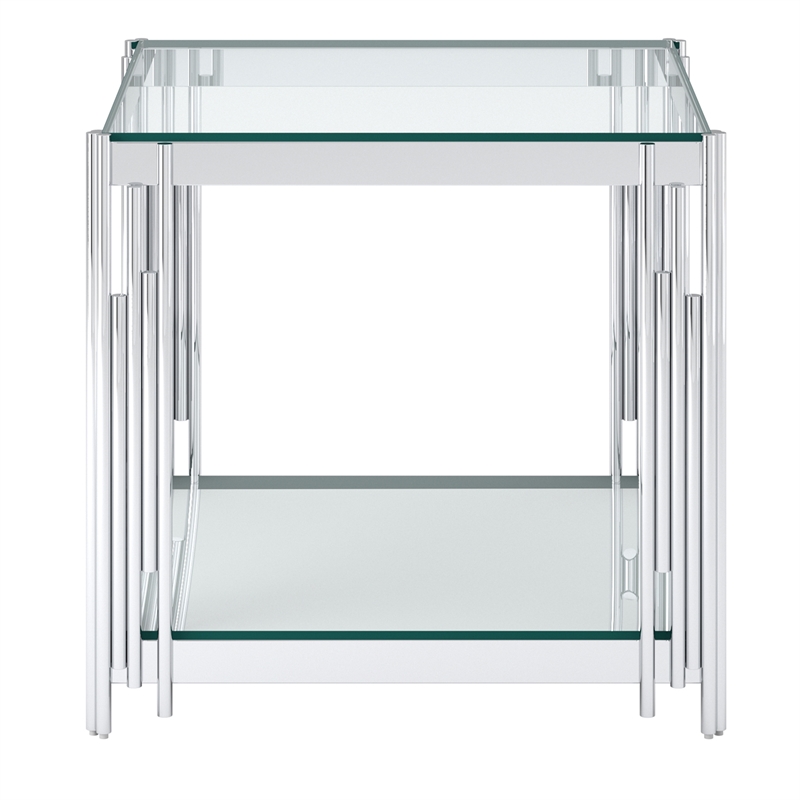 Contemporary Metal and Glass Large Accent Table Silver