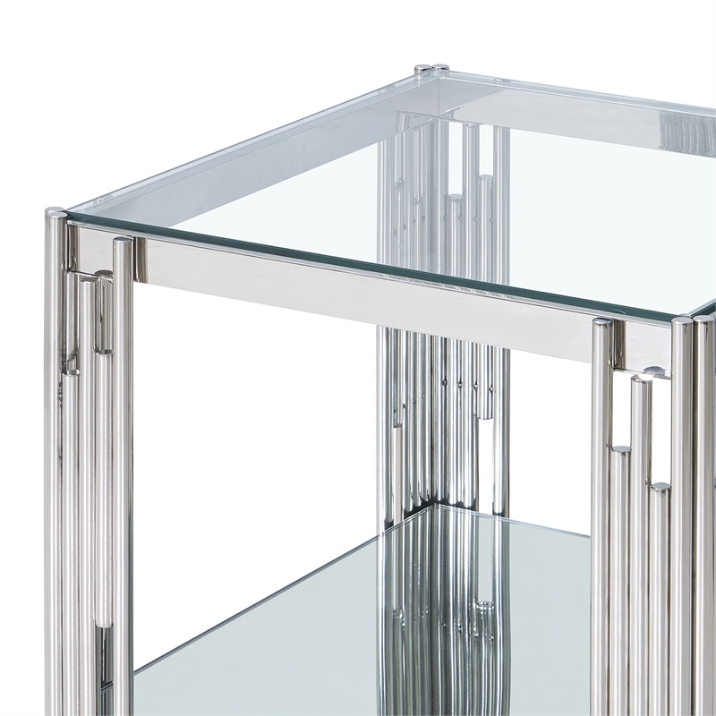 Contemporary Metal and Glass Large Accent Table Silver