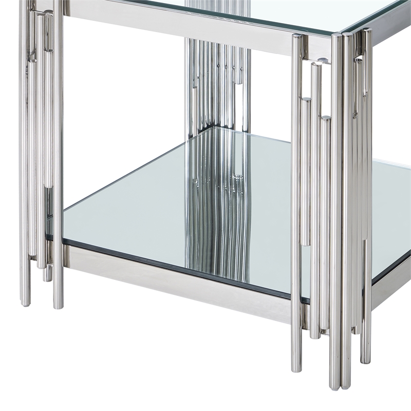 Contemporary Metal and Glass Large Accent Table Silver