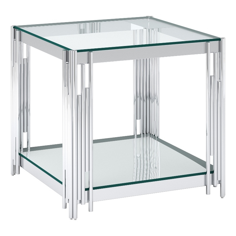 Contemporary Metal and Glass Large Accent Table Silver