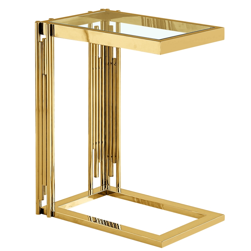 Contemporary Metal and Glass Small Accent Table Gold