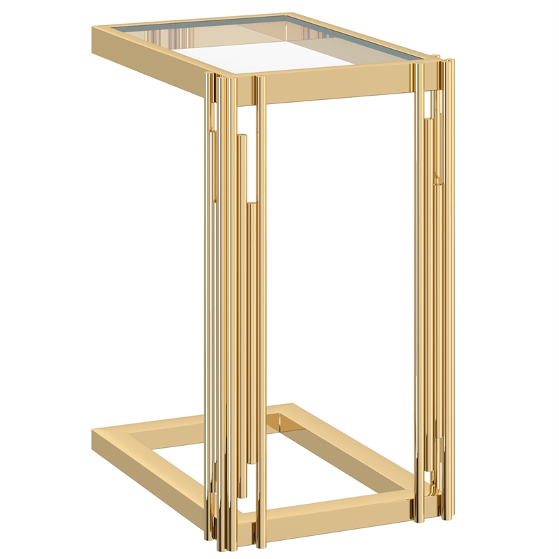 Contemporary Metal and Glass Small Accent Table Gold