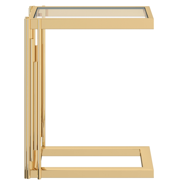 Contemporary Metal and Glass Small Accent Table Gold