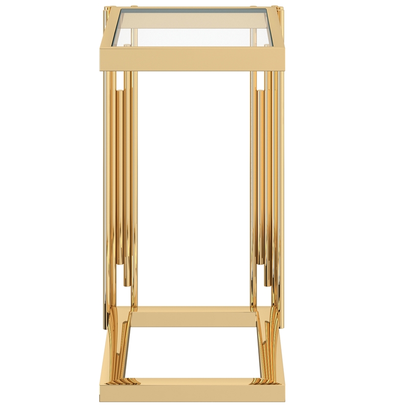 Contemporary Metal and Glass Small Accent Table Gold