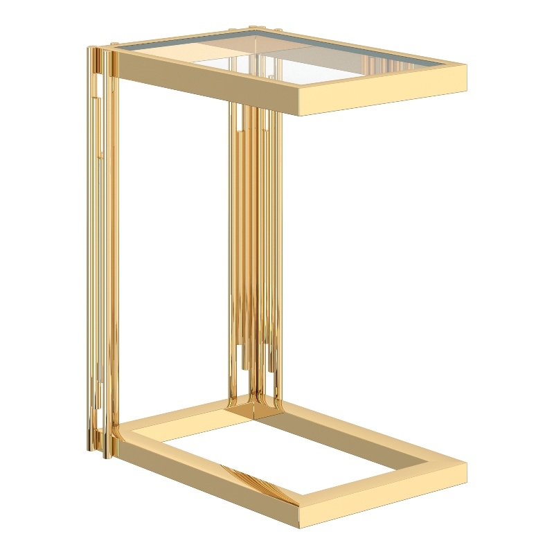 Contemporary Metal and Glass Small Accent Table Gold