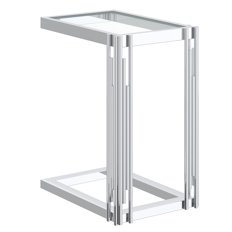 Contemporary Metal and Glass Small Accent Table Silver