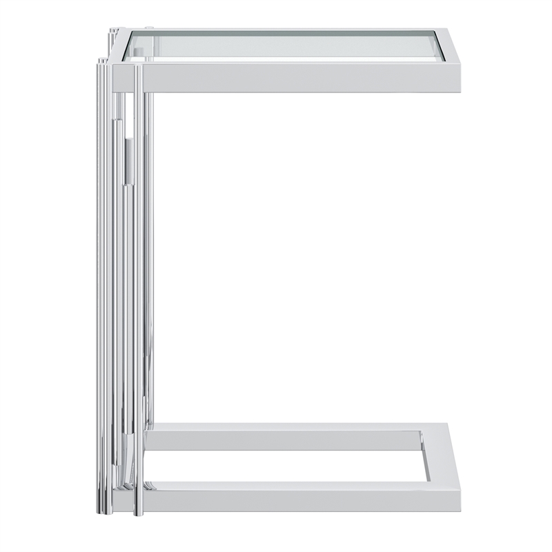 Contemporary Metal and Glass Small Accent Table Silver